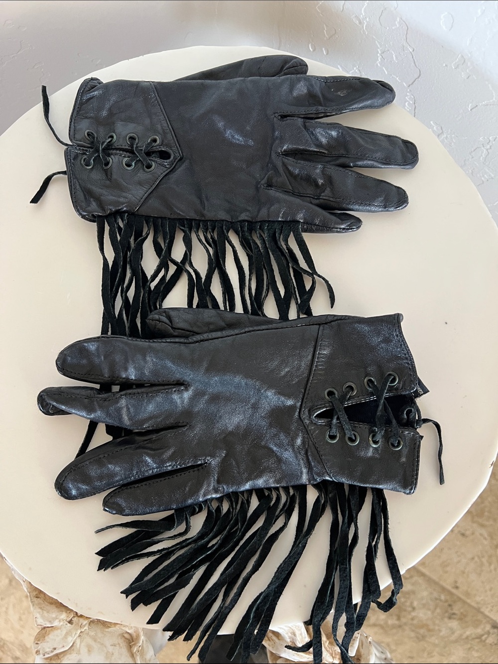 Wilsons Leather Black Leather Fringe Gloves